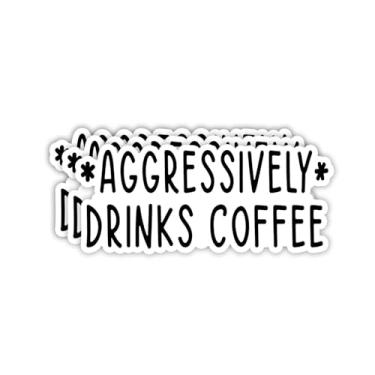 Imagem de (3 peças) Aggressively Drink Coffee Sticker Funny Sayings Quotes Caffeinated Cafe Lovers Vinil Decalque para Tumbler Laptop Kindles Garrafas de Água Livros Telefone - Tamanho 3x1,3