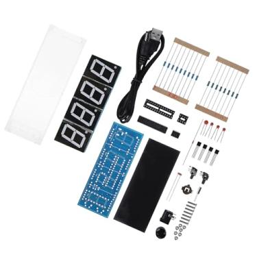 Imagem de Eacam Kit de Relógio de LED Digital DIY, Exibição Automática de Temperatura do Tempo Com Controle de Luz para Entusiastas Eletrônicos, LED de 4 Dígitos, Alarme, Timer, Estojo (Verde)
