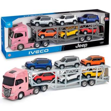 Imagem de Caminhão Miniatura Cegonha Iveco S-Way 58cm Com 6 Jeeps Renegade - Usu