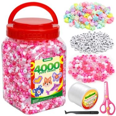 Imagem de IOOLEEM Miçangas de pônei rosa sólidas e brilhantes – Kit de 4000 peças para pulseiras da amizade e fabricação de joias, fácil armazenamento