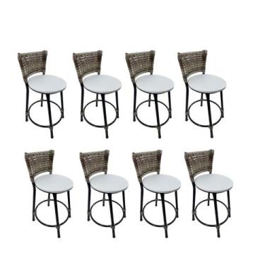 Imagem de Kit 8 banqueta baixa junco cozinha gourmet bancada americana - FortMix