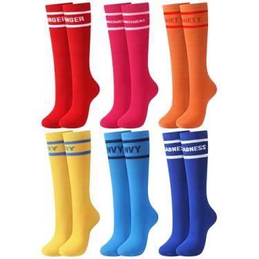 Imagem de Shyyween Conjunto de 6 pares de meias para fantasia de Halloween com emoções internas – alegria, tristeza, raiva, ansiedade, inveja, constrangimento, fantasia feminina cosplay de Halloween