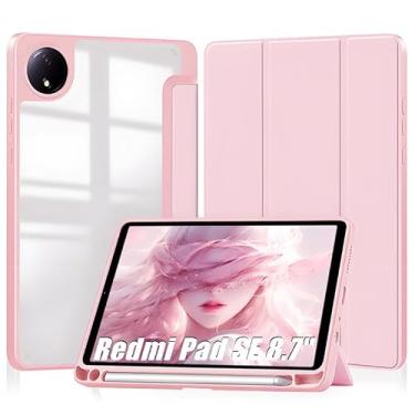 Imagem de Capa para Xiaomi Redmi Pad SE 8,7 polegadas/Redmi Pad SE 4G Capinha Protetora Fina Capa Traseira Transparente Proteção com Suporte para Lápis - Rosa