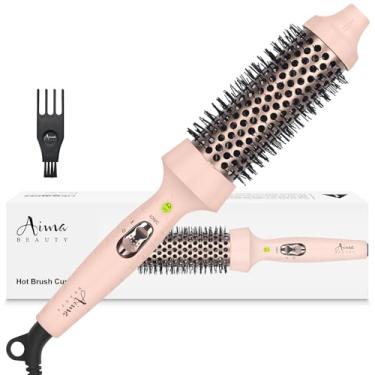 Imagem de Aima Beauty Escova de cabelo para modelar cabelo, escova quente de cerâmica de 40 mm de 3,8 cm com tecnologia de íons para volume da raiz e cachos rápidos - voltagem dupla e desligamento automático de