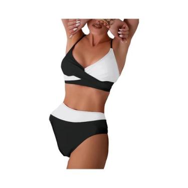 Imagem de Biquíni Feminino Sexy De Duas Peças Com Costas Nuas, Patchwork, Push-u