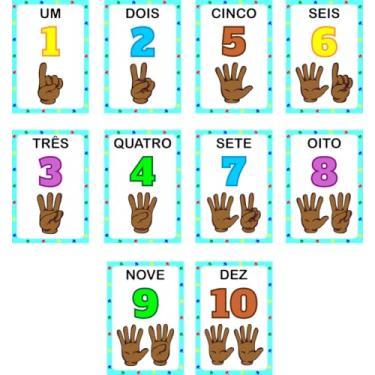 Imagem de Cartões Educativo Números em Português 1-10, Cartões de Aprendizagem com Números e Gestos das Mãos, Material Didático Infantil (CD 003)