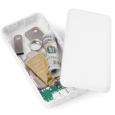 Imagem de BarGifts Banco de energia seguro oculto, seguro para desvios de carregador de energia falso, grande caixa de armazenamento oculta, cofre secreto mantém dinheiro, chaves, joias e objetos de valor para