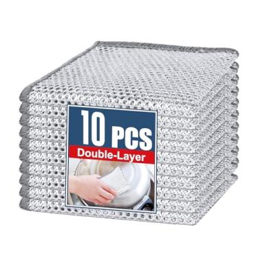 Imagem de SYNTRIFYX 10 peças de pano de prato de arame de aço atualizado, pano de limpeza de fio de aço de camada dupla, pano de prato de limpeza potente para panelas, pias, pratos, fogões (19 cm x 19 cm