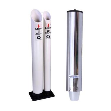 Imagem de Kit 1 Coletor Duplo Água/Café PVC + 1 Dispenser Redondo 400ml Inox - C