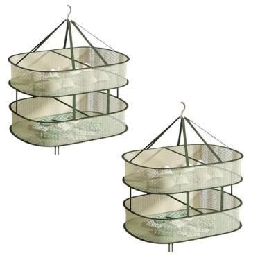 Imagem de COVRA 69 × 39 × 9 cm de camada única, prateleira de secagem de malha dobrável de camada dupla, secador de suéter retangular pendurado, prateleira de secagem de roupas verde escuro.