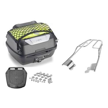 Imagem de Kit Baú 43L Monolock Adventure Givi E43nbr + Bagageiro Moto Fazer 150 2015 A 2018 Cromado Projetil