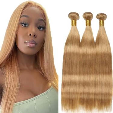 Imagem de 27 mechas de cabelo humano brasileiro loiro mel liso mechas cabelo virgem não processado 3 mechas 40 40 40 cm cor 27 mechas retas