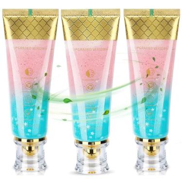 Imagem de Pacote com 3 pastas de dentes clareadoras de niacinamida, removedor de manchas, sem flúor, com flor de cerejeira natural e sabor de menta. Ajuda a reduzir manchas, refresca o hálito e melhorar a saúde