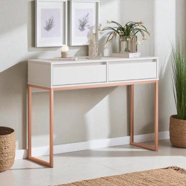 Imagem de Aparador Buffet Rio 2 Gavetas Para Sala 90 cm Branco Cobre - CasaH