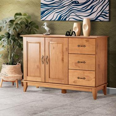 Imagem de Balcão Madeira Maciça 2 Portas 3 Gavetas Rustico Carvalho Repleta