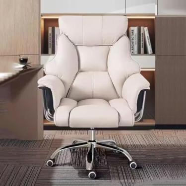 Imagem de Cadeira De Escritório Executiva Confortável Cadeira Big Boss Encosto Alto Cadeira De Tarefa Gonomic Leath Cadeira Estofada Poltrona Giratória Ajustável Em Altura, White/a