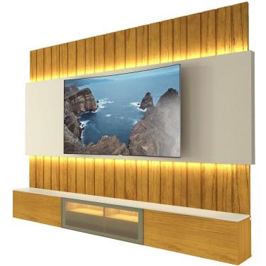 Imagem de Painel Estante Home Suspenso Gelius Soberano Reflecta para TV de até 85 com LED largura de 230 cm Naturale OFF WHITE