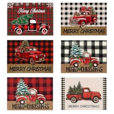 Imagem de CHAONENG Conjunto de 6 jogos americanos de árvore de Natal para caminhão, 30,5 x 45,7 cm, para decoração de festa, cozinha, jantar