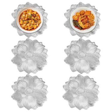 Imagem de Pacote com 6 tapetes de mesa redondos de flores, à prova d'água e à prova de óleo, 38 cm em forma de lótus, resistente ao calor e lavável, jogo americano floral 3D, jogo americano de silicone para