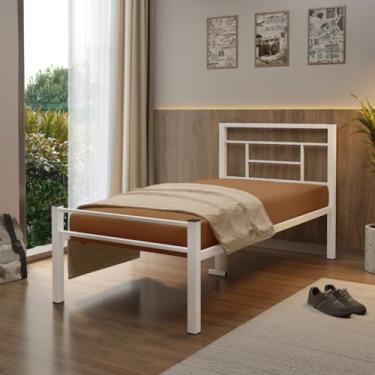 Imagem de Cama Solteiro Estrutura em Aço Sem Grade Design Simples e Resistente para Quartos Compactos Garantindo Conforto e Versatilidade (Branco)