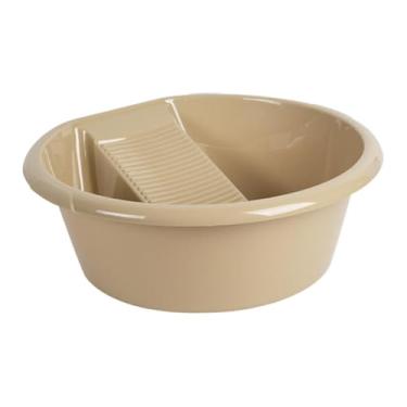 Imagem de Generic Lavatório com cuba para lavar roupa suja, reforçado, multiuso, portátil, com tábua de lavar integrada para roupas íntimas, meias e calças, Amarelo