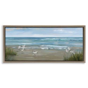 Imagem de Stupell Industries Arte de parede em tela flutuante marrom Sandpiper View on Beach, design por Nan, 28 x 63 cm
