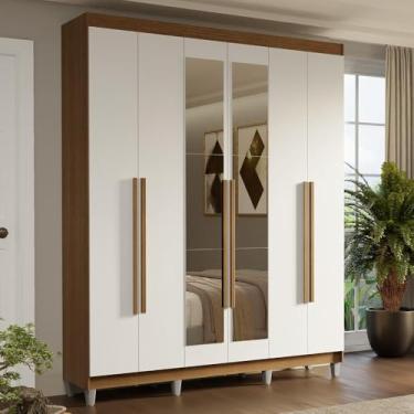 Imagem de Guarda-roupa Casal com Pés 6 Portas Batentes com Espelho Saturno Madesa