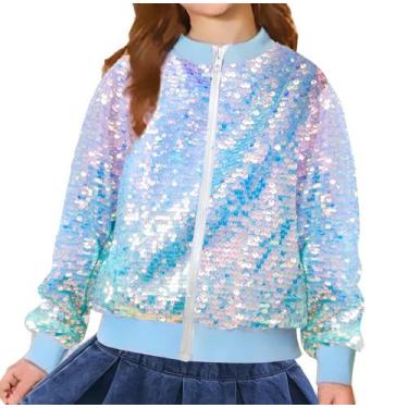 Imagem de Jaqueta WINAIYA Sequin Bomber para meninas com zíper de manga comprida