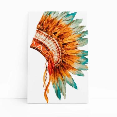 Imagem de Quadro Cocar Indígena Penas Coloridas Índio Canvas 60X40Cm