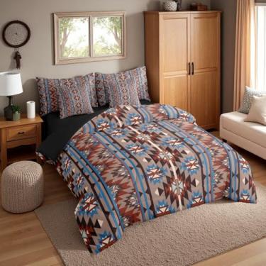 Imagem de Erosebridal Jogo de cama king asteca em uma bolsa, étnico, tribal, ocidental, retrô do sudoeste, boêmio, estilo nórdico, exótico, conjunto de lençol com edredom geométrico, vintage, decoração de