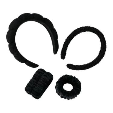 Imagem de 2 peças de faixa de cabeça de spa para lavar o rosto e 1 par de pulseiras, esponja, maquiagem para a pele e faixa de cabelo macia com bolhas, para mulheres e meninas, acessório de cabelo grosso
