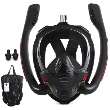 Imagem de Mascara De Mergulho Snorkel Duplo Protetor Ouvido Visao 180 Graus Nataçao Praia Mar Piscina Esporte Lazer