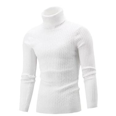 Imagem de Suéter masculino QZH.DUAO, casual, slim fit, de gola alta, branco