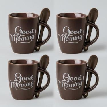 Imagem de Kit 4 Canecas De Café Com Colher 90ml 4 Canecas Café - Wellmix