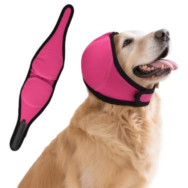 Imagem de Protetores de orelha de cachorro para banho, proteção contra ruído, protetor elástico à prova d'água com capuz calmante para fogos de artifício, visitas ao veterinário, cuidados pessoais (rosa, médio)