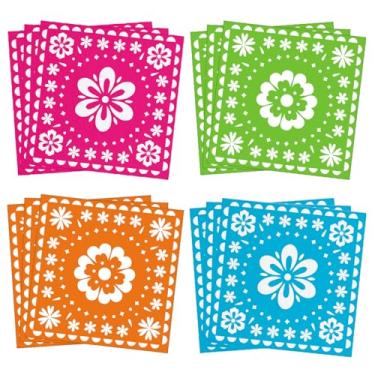 Imagem de 80 guardanapos de papel mexicanos Fiesta, 4 guardanapos de coquetel descartáveis com desenhos florais brilhantes para cinco de maio, dia dos mortos, festa de aniversário, festa de taco, decorações de