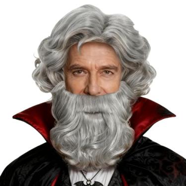 Imagem de Peruca masculina de fantasia realista com barba de feiticeiro destacável