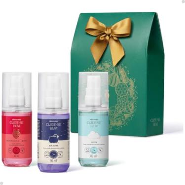 Imagem de O Boticário Kit Presente Natal Cuide-Se Bem, 3 Body Splashes 60ml, Fragrâncias Nuvem, Boa Noite e Morango Leite, com Caixa Decorativa Verde e Laço Dourado