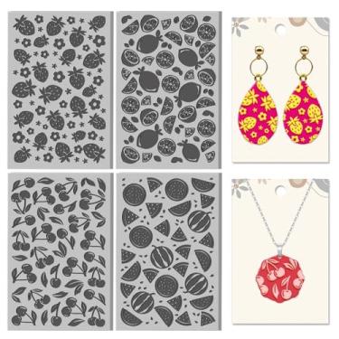 Imagem de CHGCRAFT 4 folhas com elementos de frutas, textura de argila, padrão de morango, limão, folhas de textura de argila de polímero, ferramentas DIY para brincos de cerâmica, máquinas de gravação, 9,99 x