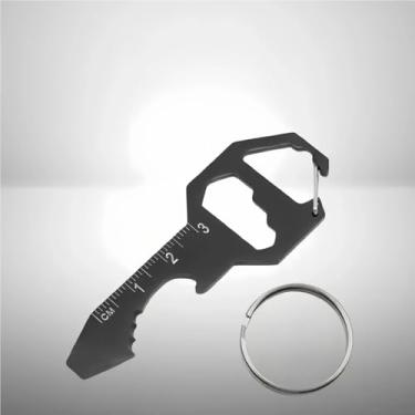 Imagem de 1 chaveiro multiferramentas de aço inoxidável 6 em 1 com abridor de garrafa, chave sextavada, chaves de fenda, régua e arquivo, design portátil compacto para uso externo e diário