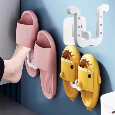 Imagem de 2 peças de sapatos montados na parede, gancho para pendurar, dois compartimentos, pantufas, escorredor de toalha, colar, chave, suporte para artigos diversos que economizam espaço (2 peças-branco)