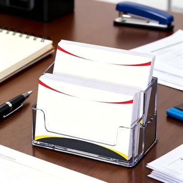 Imagem de Porta-cartões de visita de plástico transparente Bilayer, expositor de cartão de visita acrílico para suporte de cartão de visita de mesa