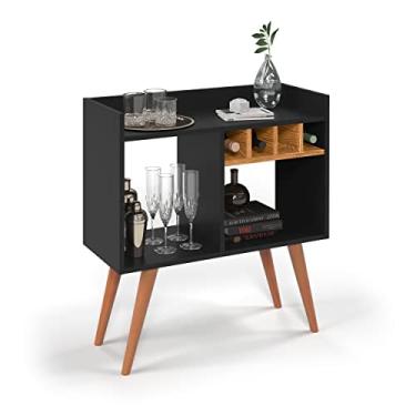 Imagem de Aparador Buffet com Adega 4 garrafas Rubi para Sala Sala de Jantar e Cozinha em MDP com Pintura UV (Preto/Nature)