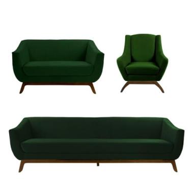 Imagem de Conjunto Milano Sofá, Namoradeira E Poltrona Em Veludo Verde - Larbelle