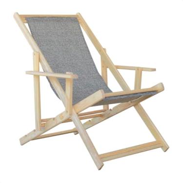 Imagem de Espreguiçadeira Reclinável Com Braço em Madeira Maciça Natural – Para Jardim, Varanda e Área Externa, Tecido Removível (Jeans)