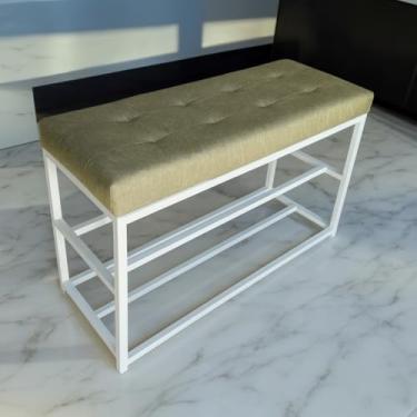 Imagem de Sapateira Fechada Para Hall De Entrada 80cm | Banco Sapateira Em Madeira Com Estilo Industrial | ArmáRio Organizador De CalçAdos (Estrutura Branca/Assento Verde)