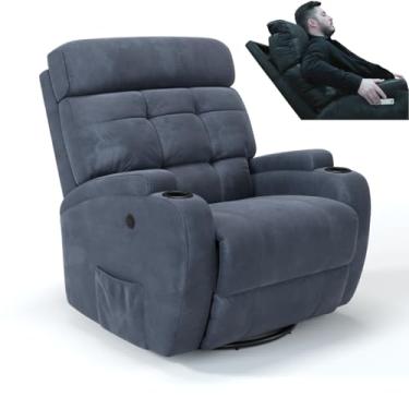 Imagem de Poltrona do Papai Reclinável Elétrica Giratória e Balanço em Suede com Massagem e Motor de Pescoço (Azul Dennin)