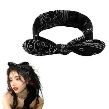 Imagem de Cachecol feminino com laço preto, bandana para mulheres, nó floral, faixa de cabelo para meninas, faixa de cabelo preta, faixa feminina com nó, laços de cabelo de Dia das Bruxas