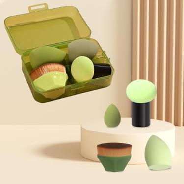 Imagem de Conjunto de 4 pincéis e ovos de maquiagem - 1 pincel + 3 esponjas, uso molhado/seco para base/corretivo