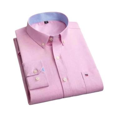 Imagem de Camisa Masculina De Manga Longa 100% Algodão Com Estampa Xadrez Botão 